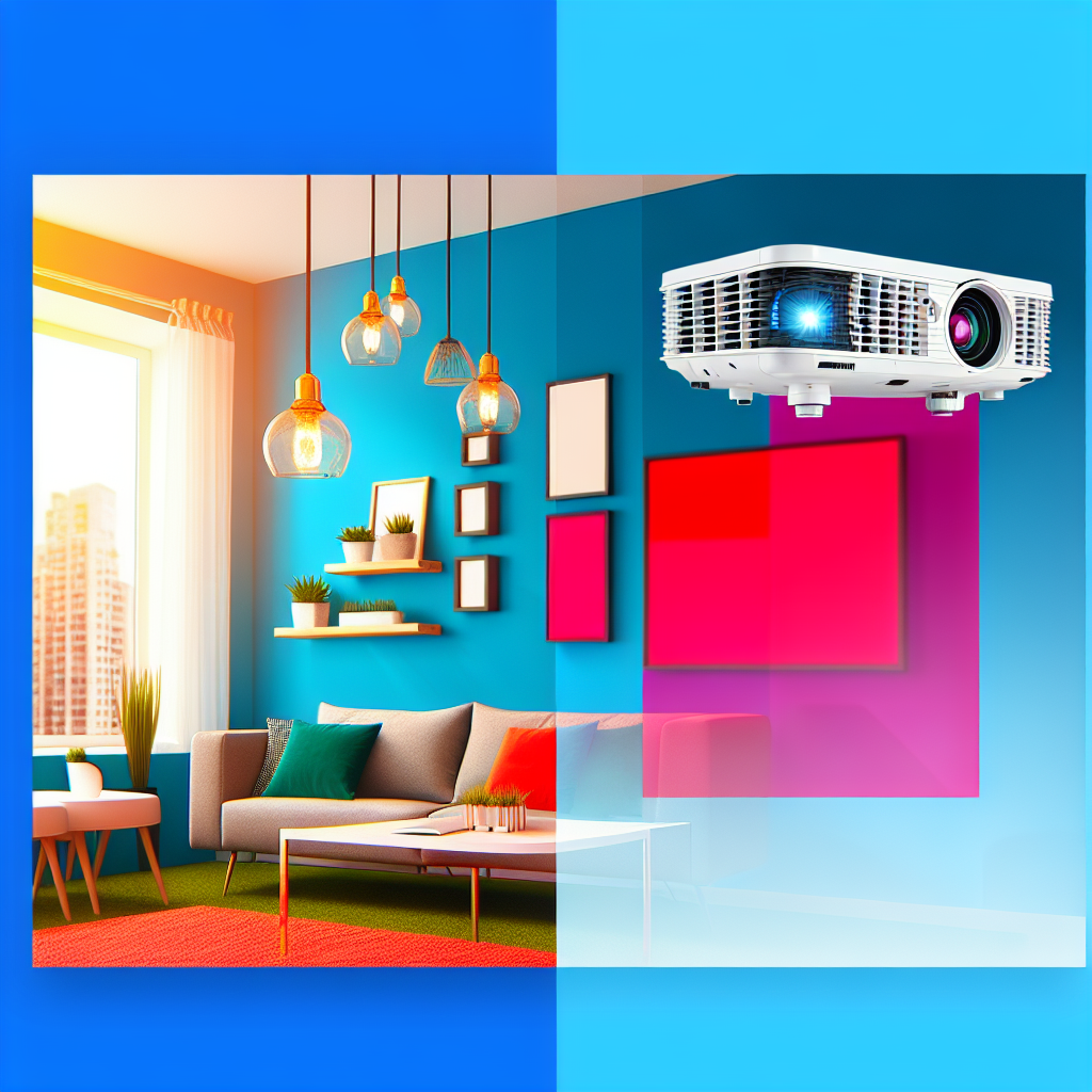 Bright-room projector illustrating how brightness and ambient light affect projected image visibility