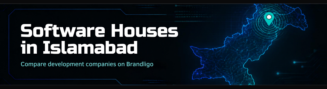 Software houses in Islamabad banner with a connected map of Pakistan and Islamabad pinned
